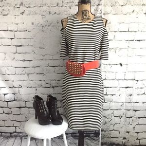 H & M Black and White Stripe Midi Dress